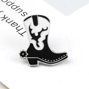 Black & White Cowboy Boot Enamel Pin, Silver Accents Stampede Accessories